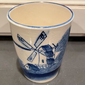 Antique Japanese hand painted Ceramic blue and white windmill cup